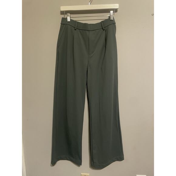 Halara High Waisted Pleated Wide Leg Crop Palazzo Pant Green Teal Sz M Utility - Picture 1 of 7